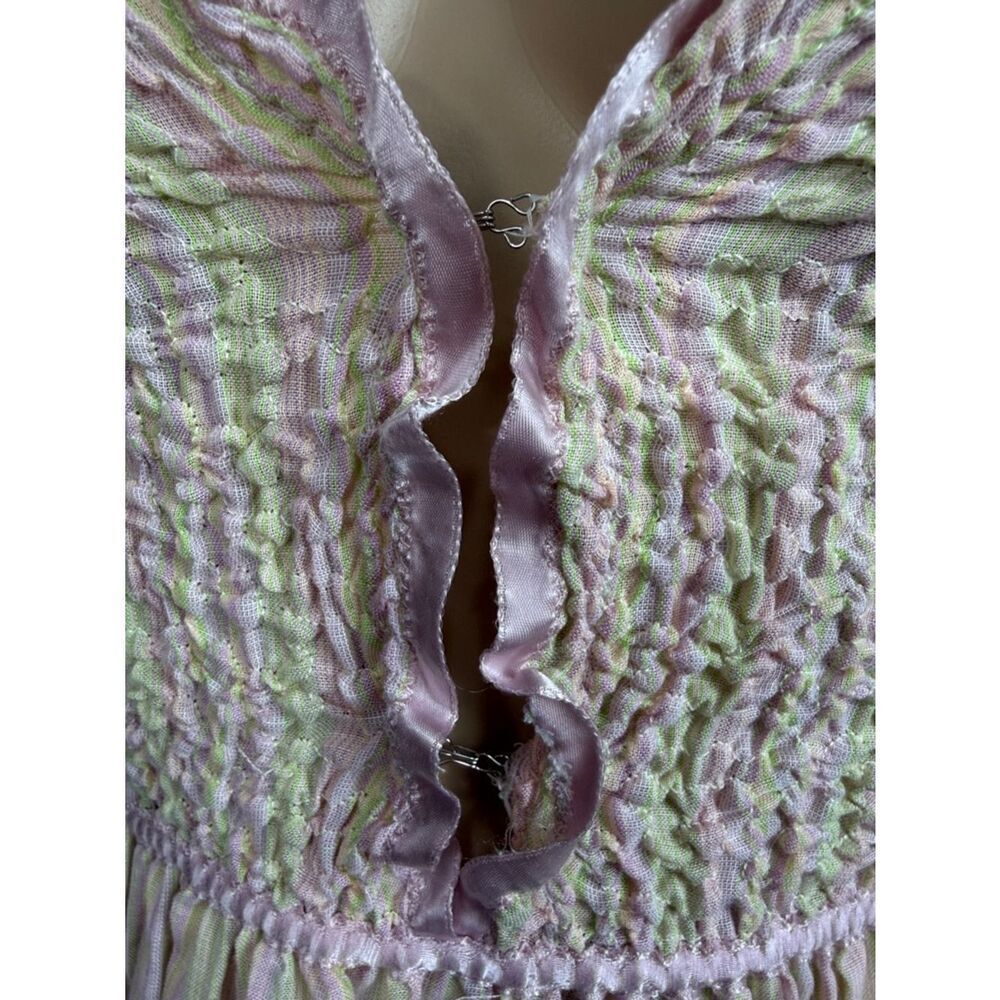 Stan Herman Stripe Smocked Nightgown Matching Top Ruffle Trim Cottagecore XS - Picture 6 of 10